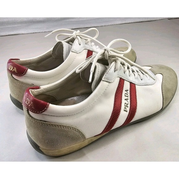 Vintage Prada 3E4115 White Red Low Top‎ Sneakers Size 37.5  Italy Made - Picture 3 of 12